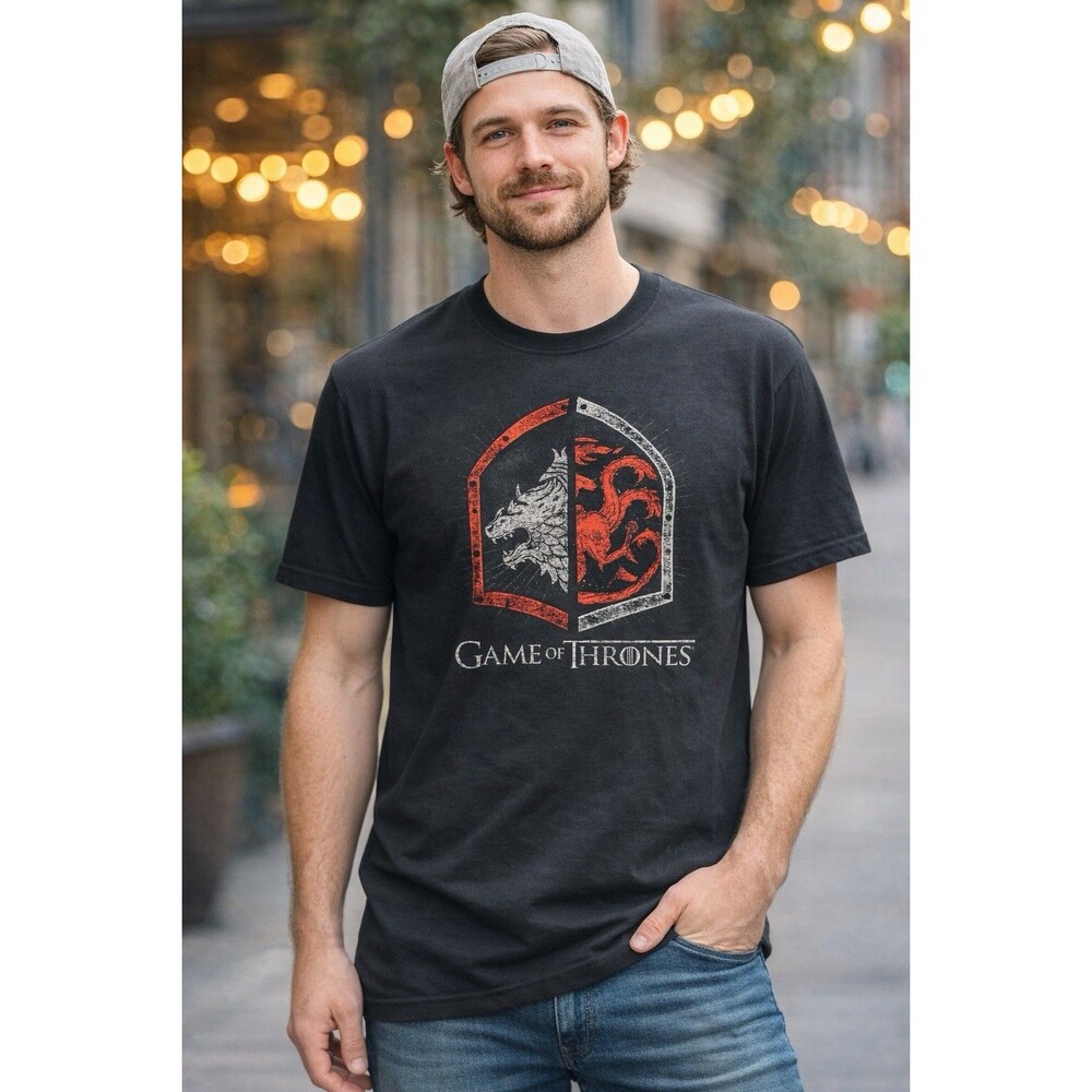 Game of Thrones T Shirt Men’s XL Black Stark Targaryen Graphic Tee HBO Dragon Wo